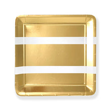 Load image into Gallery viewer, Striped Square Party Plates Gold or Silver
