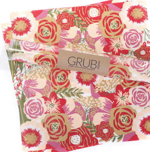 Grub Paper: Red and Green Floral - 12 sheets