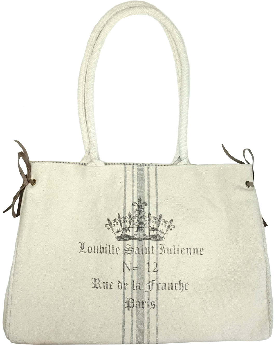 Vintage Addiction - Ivory Paris Label Canvas Tote/Shoulder Bag